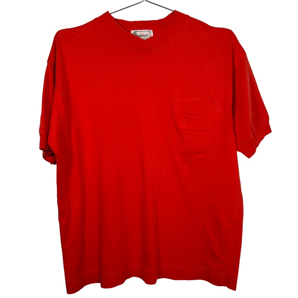Spanner Vintage Mens‎ Red Double Pocket Cotton T-Shirt Small Made in HK